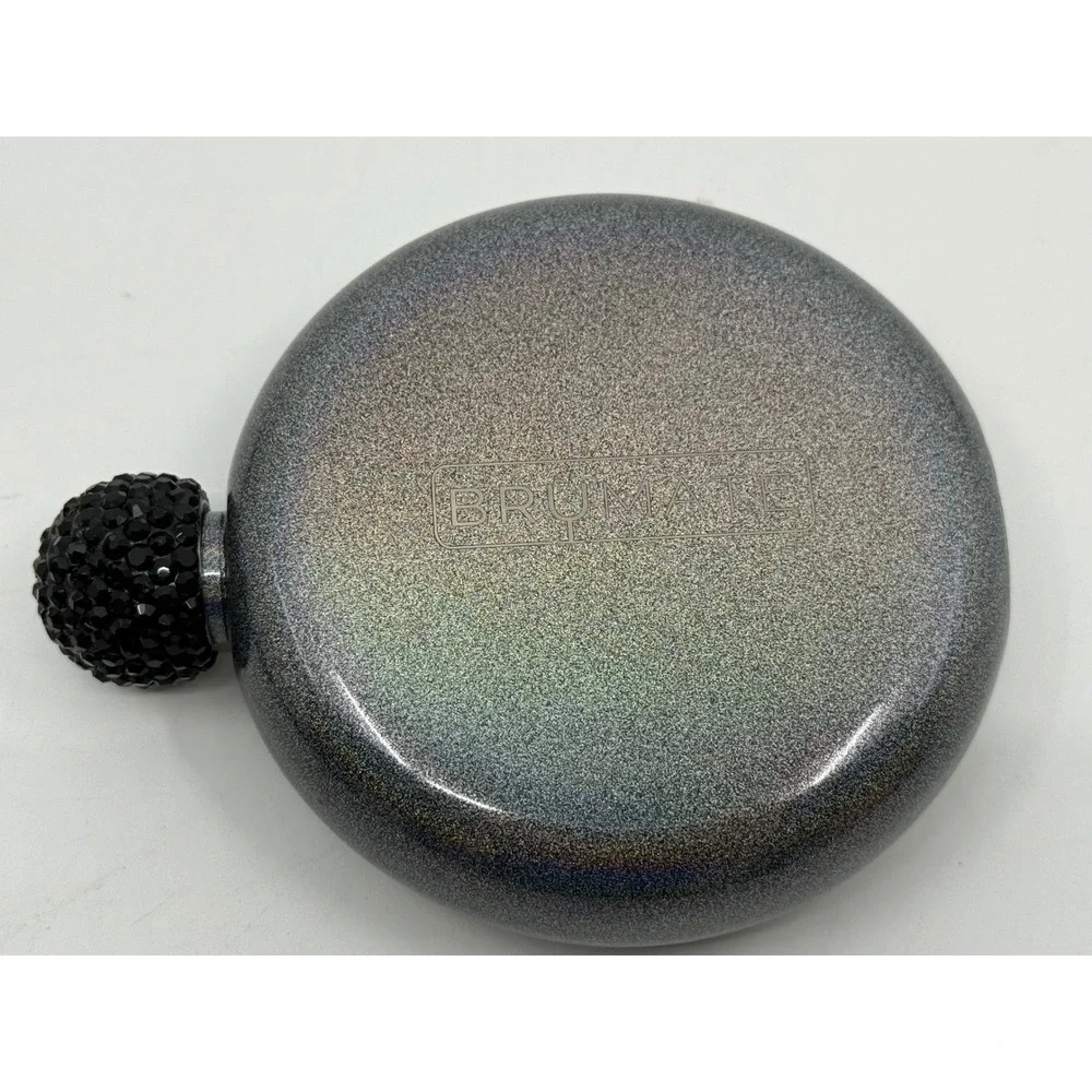 Brumate Liquor Flask 5oz Glitter Charcoal Holographic Rhinestone Lid Stainless